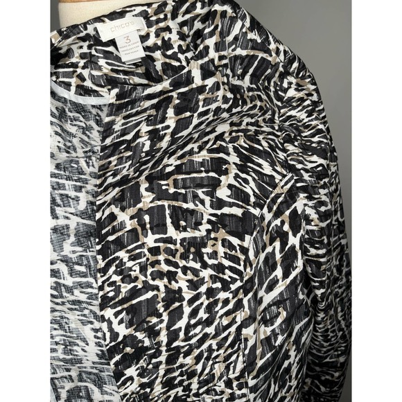 Chico women's jacket blazer black white brown open front faux pockets cotton 3 - Picture 7 of 9
